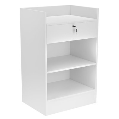 L 24 po x P 18 po x H 38 po - Support de caisse blanche, comptoir de caisse avec tiroir et 2 niveaux de rangement pour Église, magasin de détail, centre commercial, centre commercial