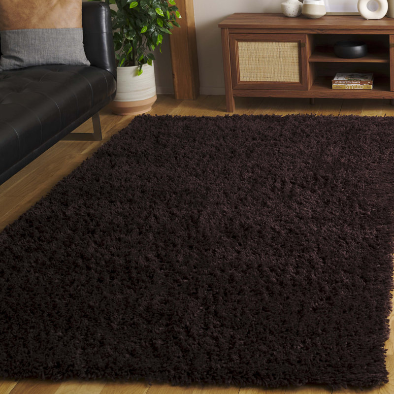 Tapis chocolat à poils longs Assar, Rectangle 8 pi 6 po x 11 pi 6 po