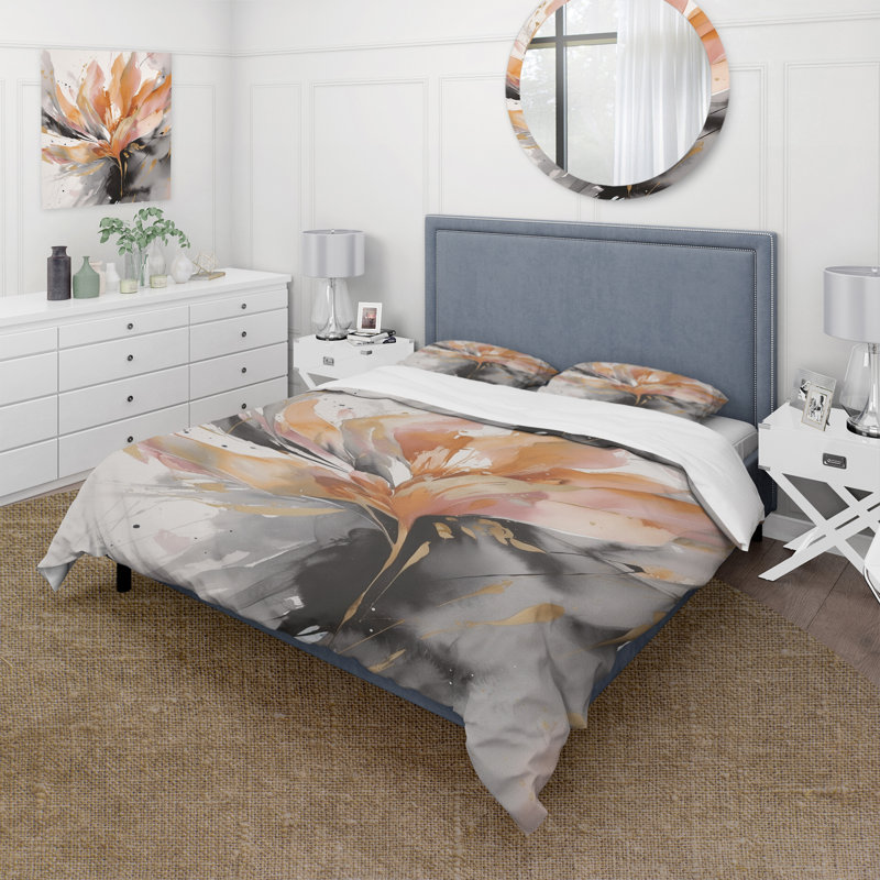 Ensemble de housse de couette en microfibre / polyester orange et gris, Housse de couette simple + 1 taie décorative stan