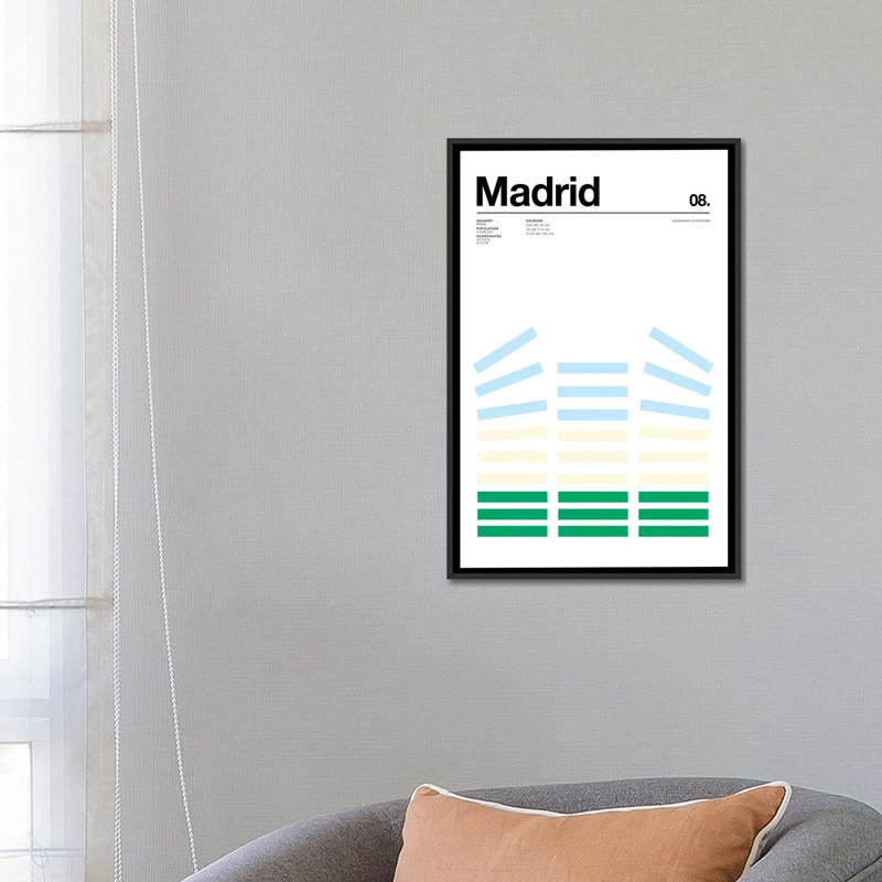 « madrid », impression sur toile, H 26 po x l 18 po x P 1,5 po, Toile encadrée noire, Pas de tapis