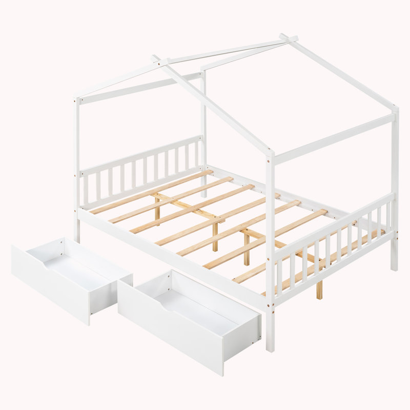 Nguyet House Platform Bed with Headboard, White, Twin