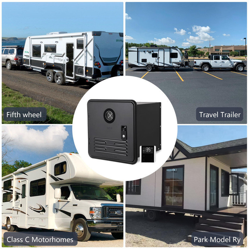 65,000 BTU RV Tankless Water Heater, 12V DC On-Demand Instant Hot Water System with Remote Control, Matte Black
