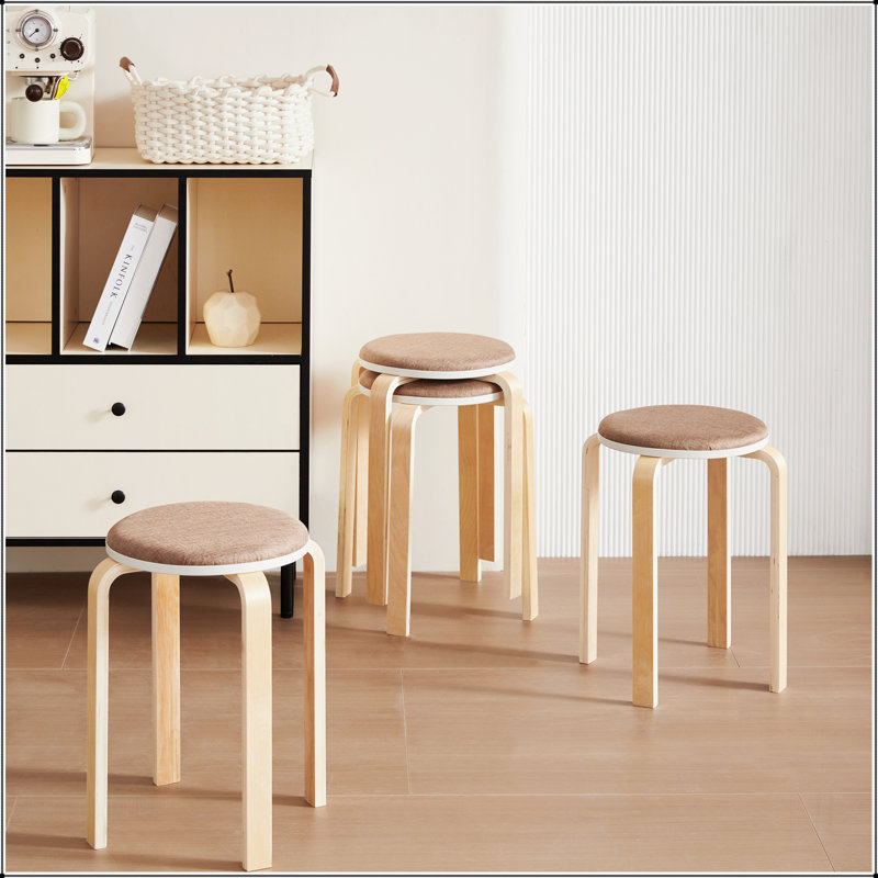 Set of 4 Stackable Stools, Round Backless Chairs for Dining Room, Kitchen, Classroom(Coffee color)