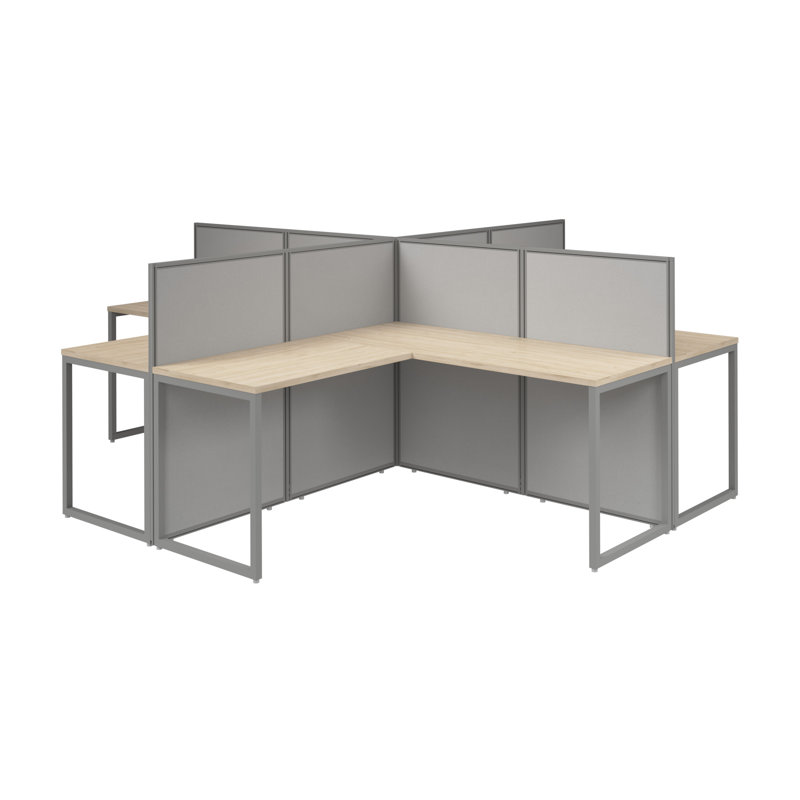 Easy Office 60W 4 Person L Shaped Benching Workstation - Reversible, Natural Elm