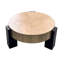 Table basse ronde de 33 pouces avec compartiment caché, placage de parquet de style, 3 pieds solides, parfait pour les salons confortables, agencement de couleurs naturelles et noires, surface de rangement laquée de 33 po,