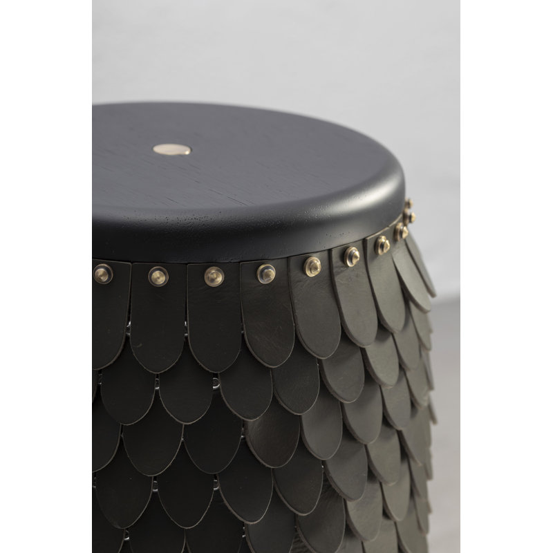 Sitiera_01 Solid Wood Stool, With Cognac Thick Leather Accents, And Aged Bronze By Andean, In Stock, Olivo