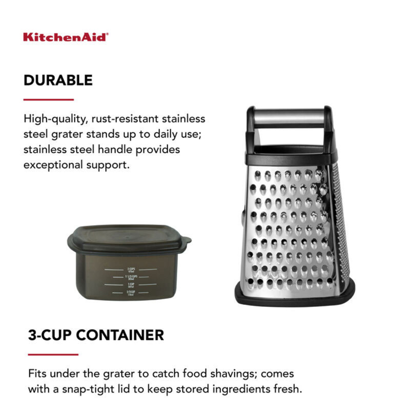 Stainless Steel Box Grater with Storage Container, Black Handle