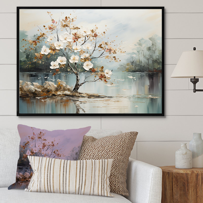 «Japanese River Forest liquid Art I», art mural encadré forêt, Cadre flottant noir, H 34 po x l 44 po x P 1,5 po