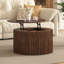 Table basse ronde avec plateau en bois cannelé et rangement caché-1752479372