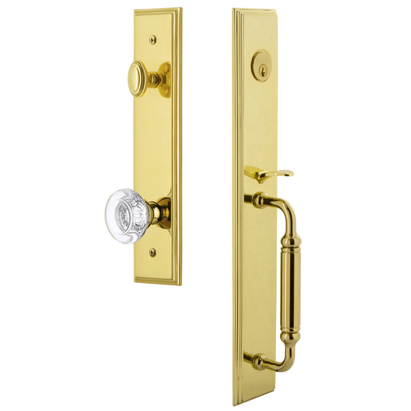 Carré One-Piece Dummy Handleset with C Grip and Bordeaux Knob, Lifetime Brass