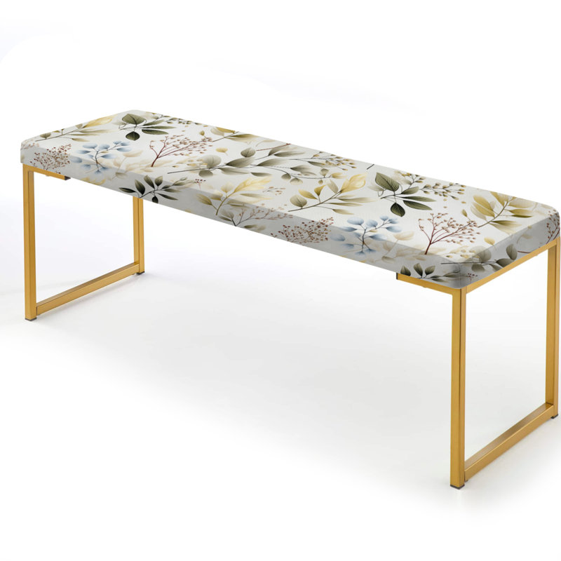 Delicate Ferns II - Plants Upholstered Gold Bench