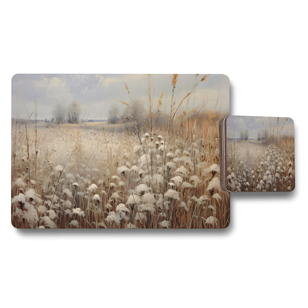 Winter Field Grass Placemats And Coaster Set For Dining Table