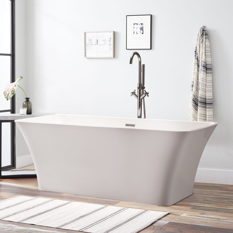 66.9" x 29.5" Freestanding Soaking Acrylic Bathtub, White/Polished Chrome