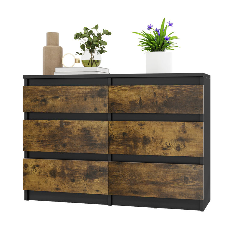 100cm W 6 - Drawer Chest of Drawers, Brown/Black