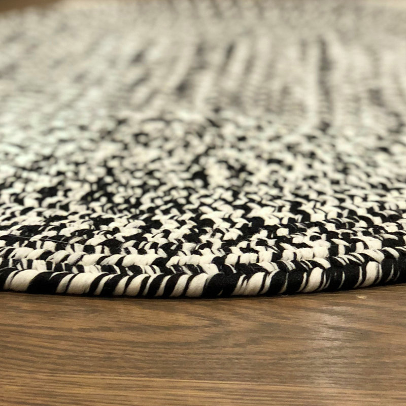 Tapis intérieur / extérieur en tweed noir et blanc Longe, Rond 3 pi