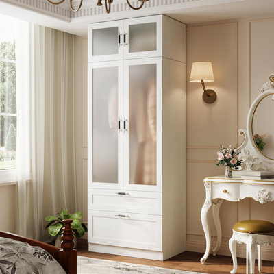 Meissalivve 2 Door Wardrobe Cabinet With Hanging Rod & 2 Drawers, 85.9
