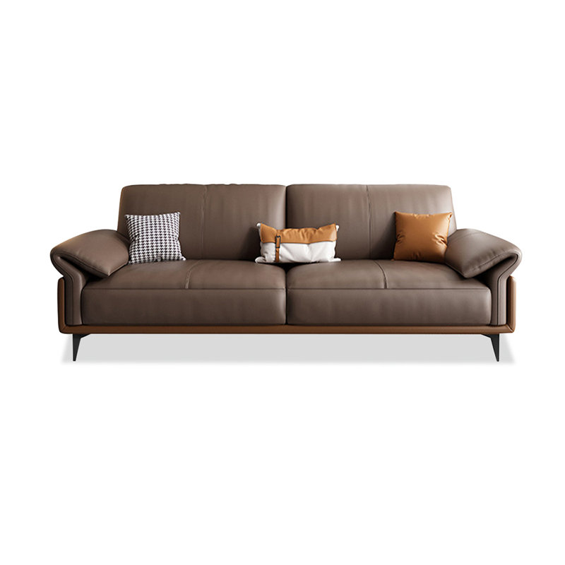 Causeuse coussin en cuir véritable Coffee, Café / bun, H 33,46 po x l 70,87 po x P 34,65 po