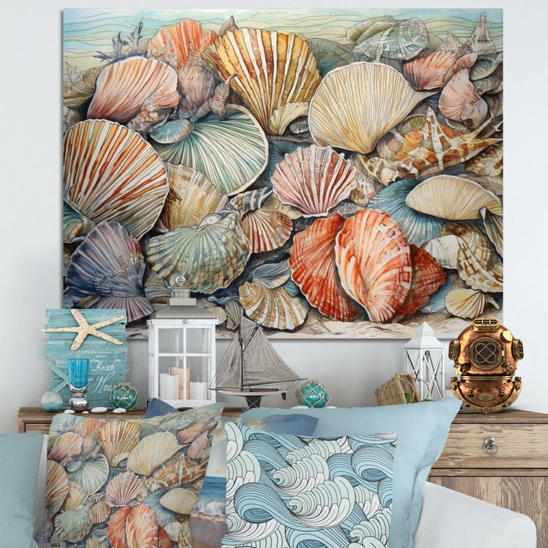 Seaside Seashells IV sur toile, H 12 po x l 20 po x P 1 po, Toile tendue