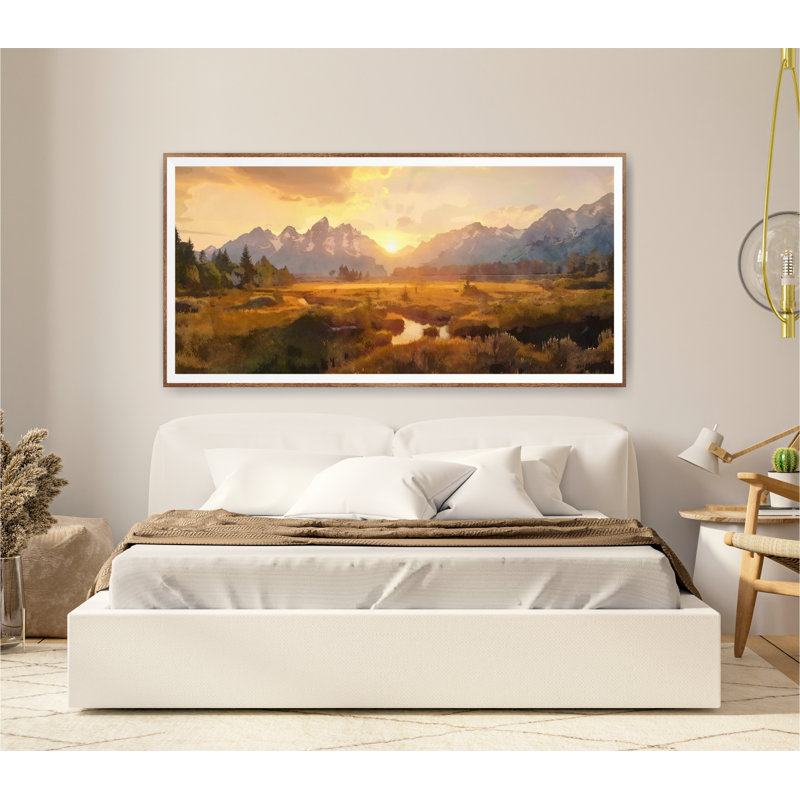 «Grand Teton National Park Sunset», aquarelle, art mural extra large, impression de voyage, H 30 po x l 60 po x P 1,5 po