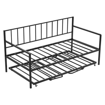 Structure de lit de jour simple, lit de jour réglable en hauteur avec lit gigogne, structure de lit plateforme en métal robuste avec lumière DEL et station de charge, lit de jour simple avec lattes en métal pour le salon, la chambre à coucher