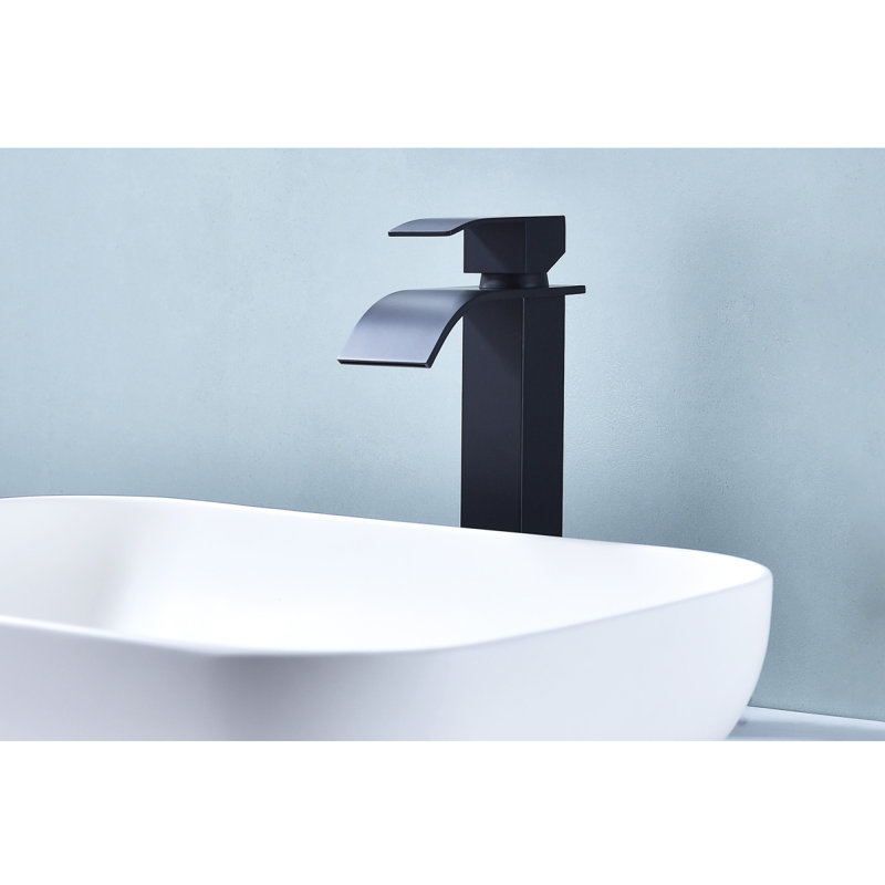 Waterfall Spout Single Handle Bathroom Sink Faucet, Black