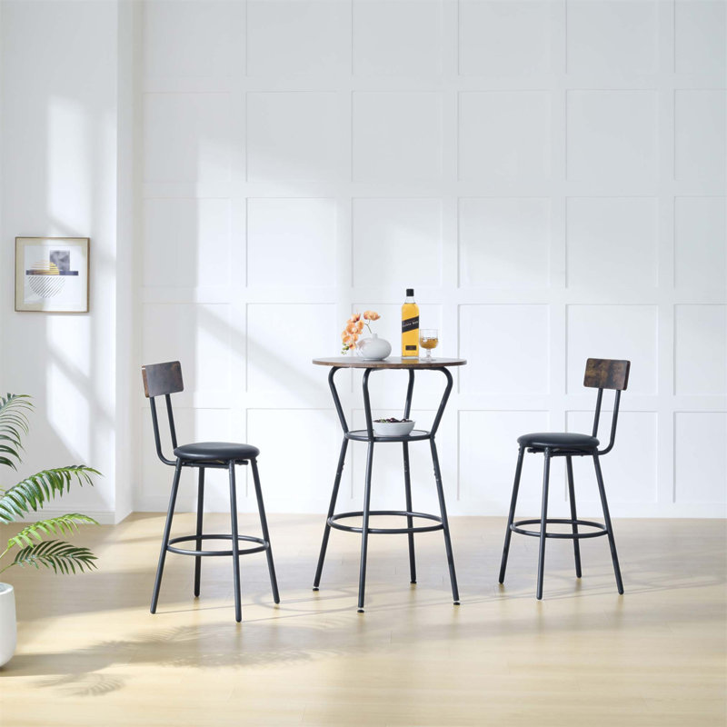 Ensemble de table de bar ronde et de tabouret avec tablette, tabouret rembourré avec dossier, idéal pour les petits espaces et les rassemblements confortables