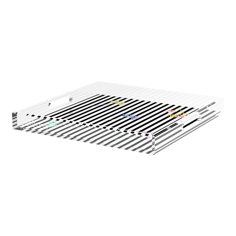 Dapper Acrylic Square Decorative Tray, 18"W x 18"D x 2"H, Black, Floral Stripes Black