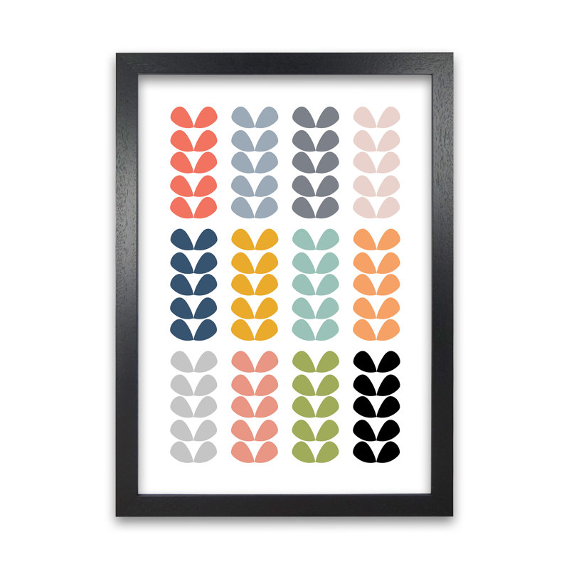 Scandinavian Folk Rainbow Leaves Original - Print, 59cm H x 42cm W x 3cm D, Black Frame