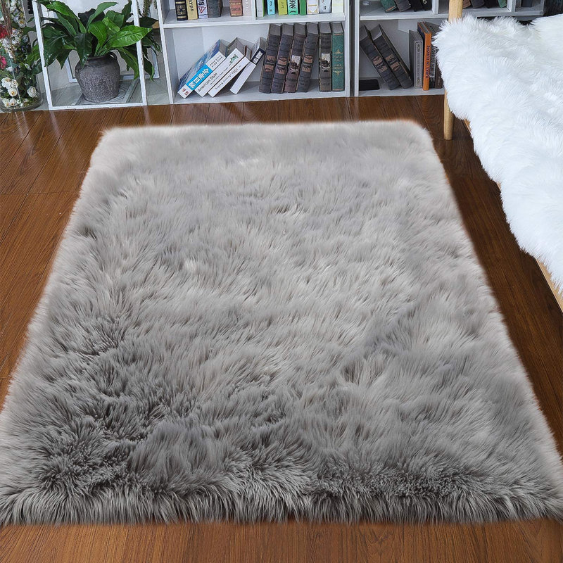 Gennine Faux Sheepskin Indoor Rug, Rectangle 6'6" x 10'