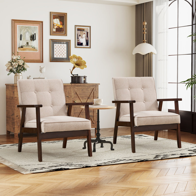 Salma Chesterle 25''Wide Classic Upholstered Tufted Accent Chair With Solid Wood Legs, Beige Linen