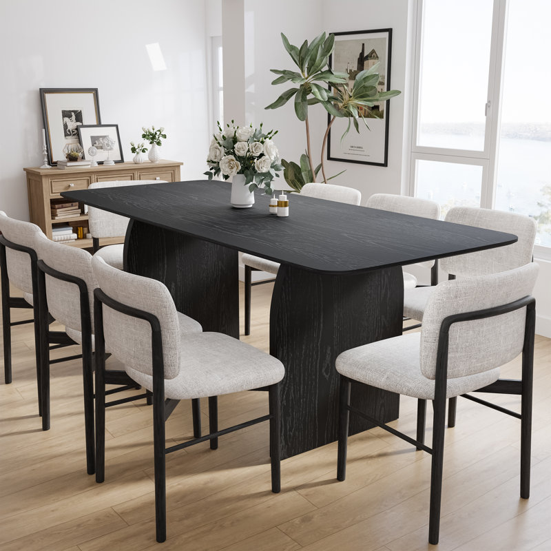 67"/79" Rectangle Wood Dining Table Double Pedestal Kitchen Tables Seats 6-8, 30"H x 79"L x 33.5"W, Black