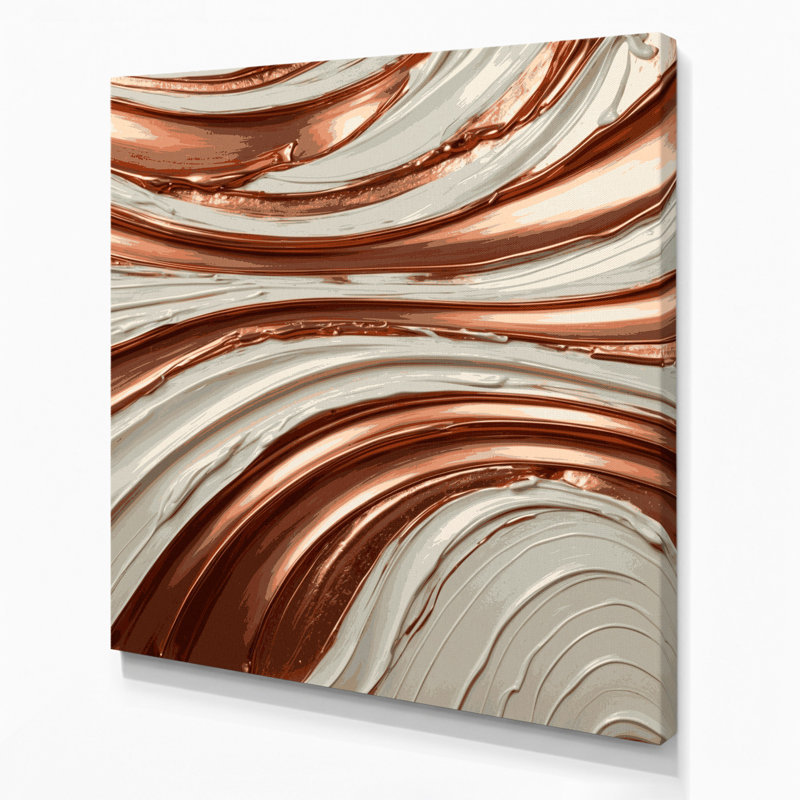 Impression sur toile horizontale horizontale rayée cuivrée beige ivoire, H 32 po x l 32 po