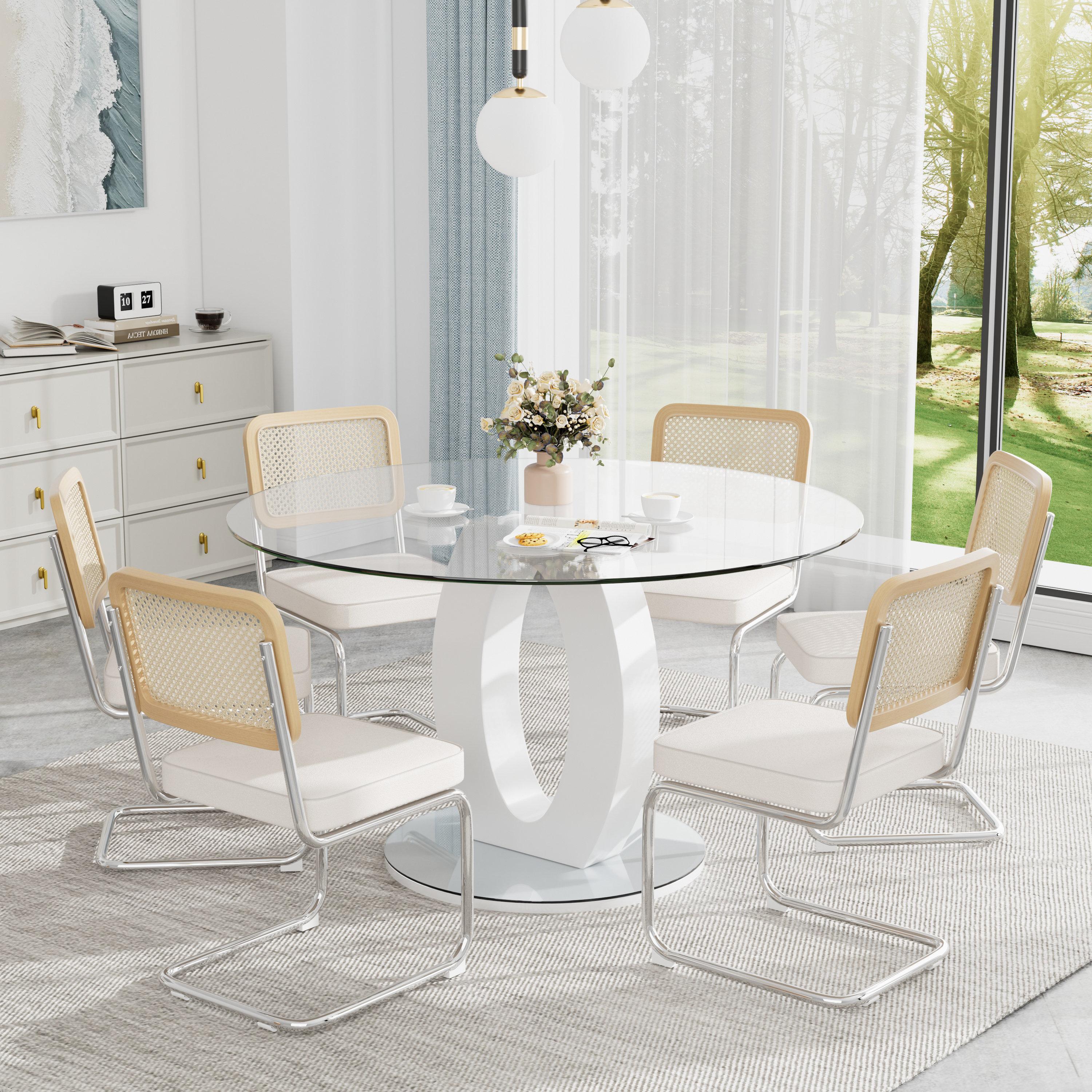 Wrought Studio™ Round Glass Pedestal Dining Table Set | Wayfair