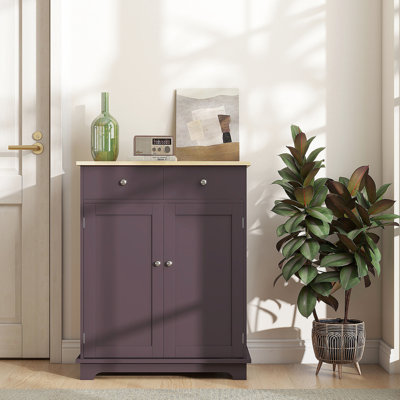 Modern Sideboard Cabinet - With Solid Wood Countertop For Kitchen Storage, 2 Drawers, Doors, Adjustable Shelf Coffee Bar Storage Countertop,