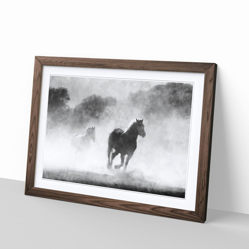 Horses - Picture Frame Painting Print, Walnut Framed, 24cm H x 33cm W x 2cm D