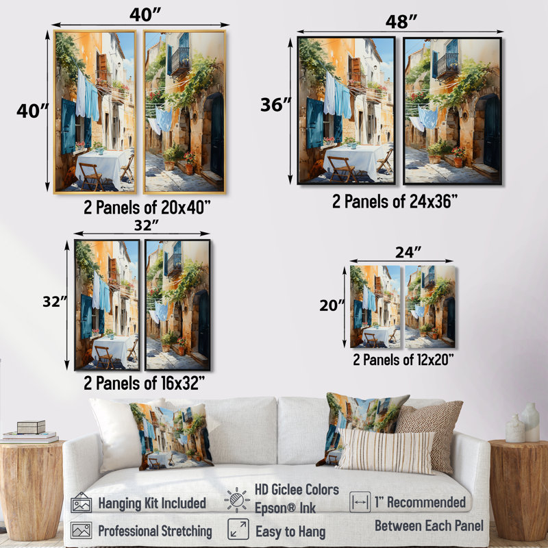 Laundry Day In Italy I - Impressions d'art moderne sur toile, 36" H x 48" W, Impression encadrée flottante, Black