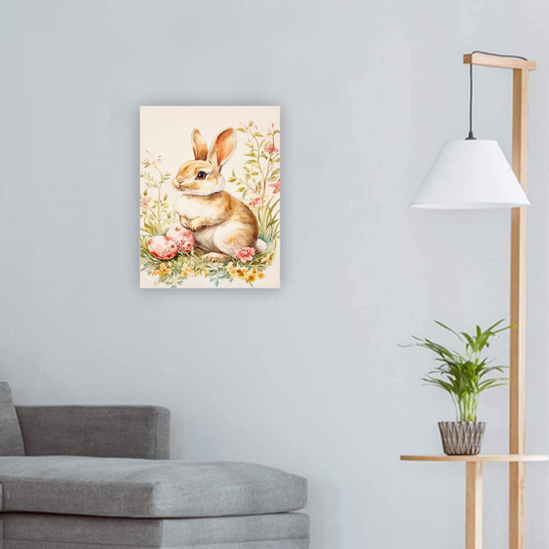 Toile de qualité supérieure beige lapin fête du printemps 24 x 18 po
