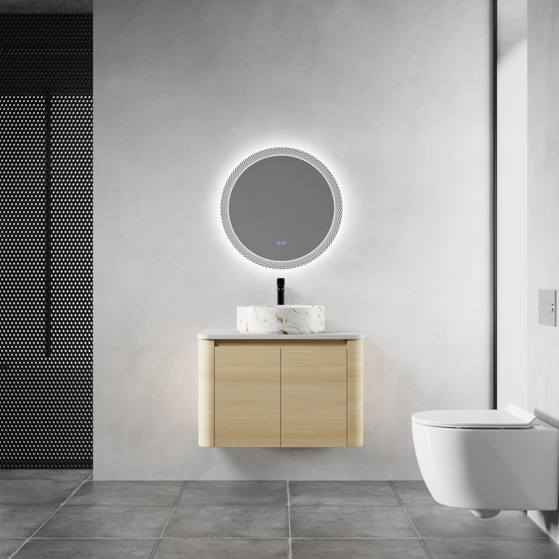 Meuble-lavabo mural de 30 pouces avec lavabo d'art en céramique et portes à fermeture en douceur, peu encombrant et élégant