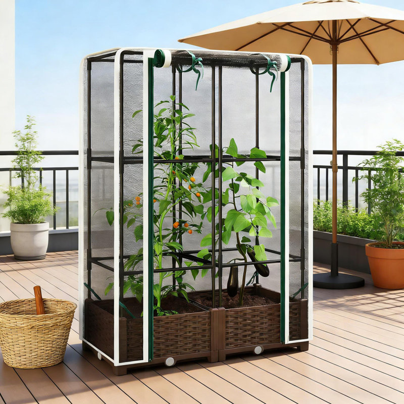 Cage à plante, lit de jardin surélevé, Noir / brun / blanc