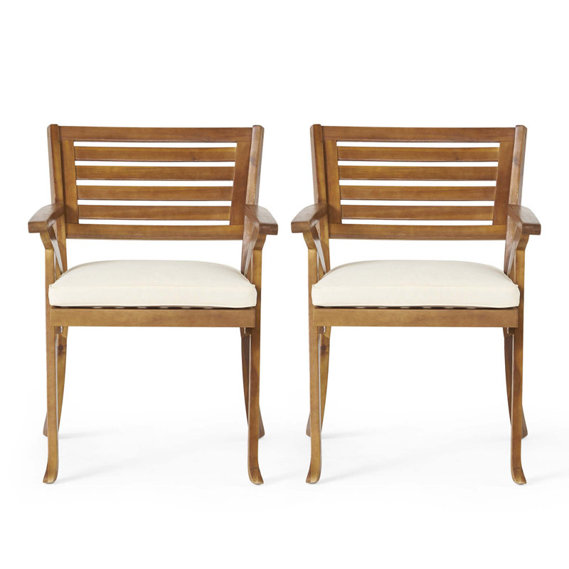 Ensemble repas d'extérieur en bois 3 pièces KD avec coussins Hermosa