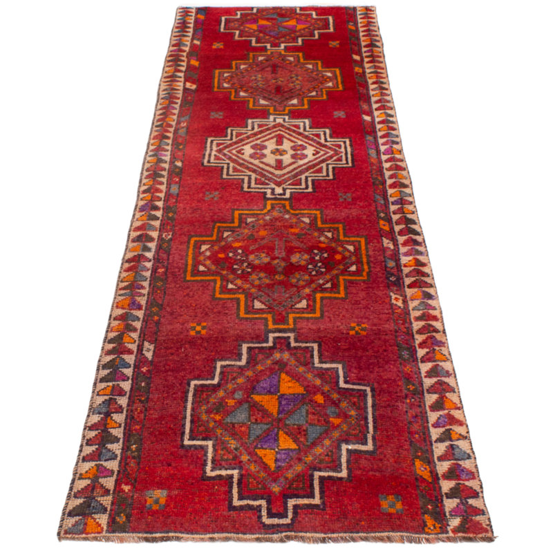 Tapis de couloir unique en laine 3 pi 8 po x 12 pi 2 po années 1990 Melis