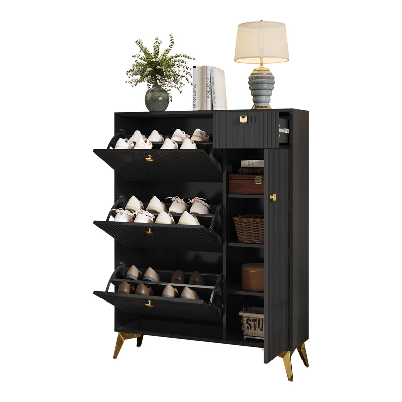 24 Pair Shoe Storage Cabinet, Black