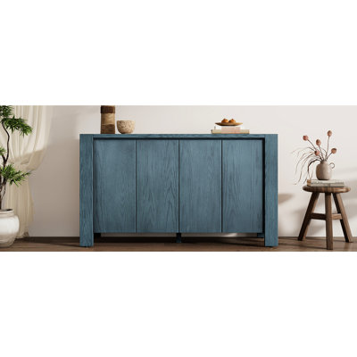 Buffet Cabinet With Storage, 4-Door Retro Wood Sideboard With Distressed Finish And Adjustable Shelves For Dining Room, Kitchen, And Living Room