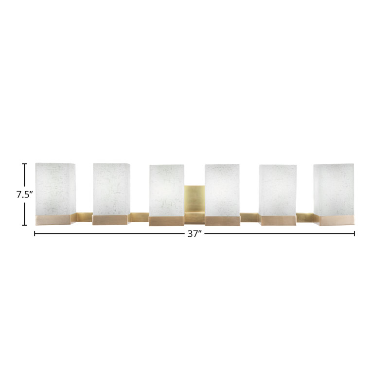 Barre d'éclairage de salle de bain 6 lumières Karson, Laiton New Age, Mousseline blanche