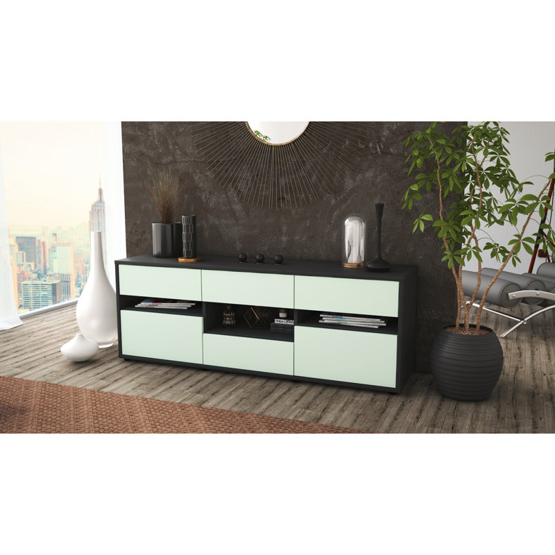 Yarber TV Stand, Light Blue / Matte Anthracite