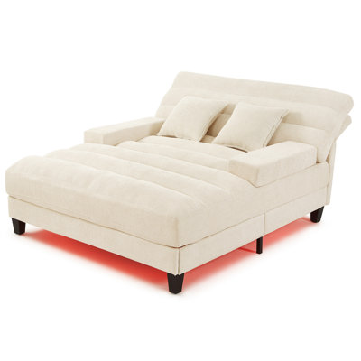 57" Chenille Upholstered Chaise Lounge Sofa with Adjustable Up Backrest and RGB LED Lighting