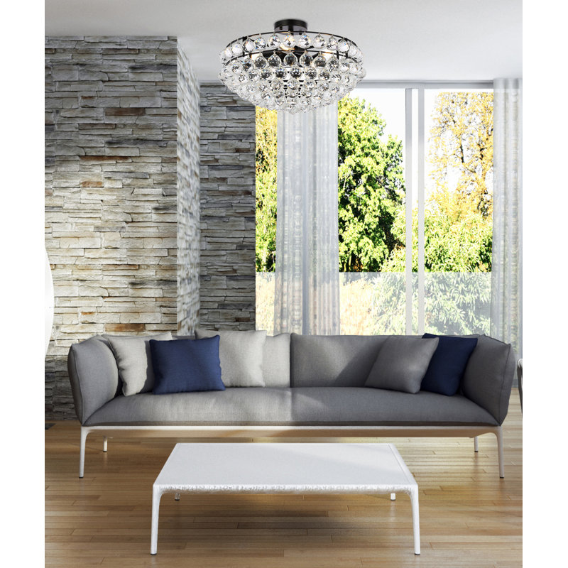 Kieron 5-Light Dimmable Crystal Flush Mount, Chrome, 12" H x 20" W x 20" D