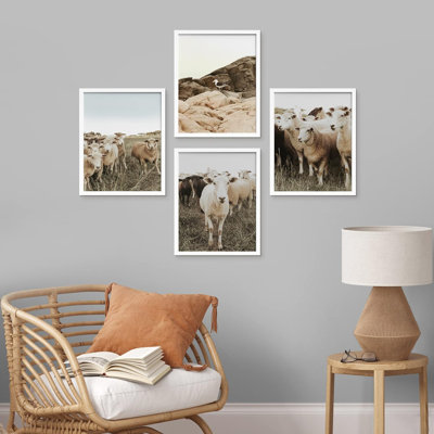 «Pastoral Sheep Lamb Farm», ensemble de 4 impressions de paysage de campagne à la ferme encadrées sur papier, impression de 4 pièces