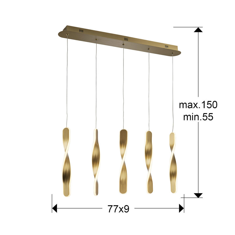 Dayatra 5 - Light LED Novelty Pendant, Brushed Gold
