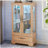 Lighted Glass Curio Display Cabinet with Adjustable Shelves - 2 Doors, 1 Drawer, LED Lights, Elegant Light Oak Finish-1845208745